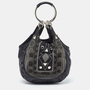 CHLOE Black Leather Embellished Ring Handle Hobo